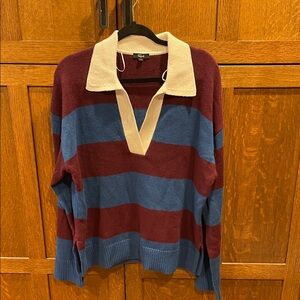 Rails V-Neck Sweater in Burgundy and Blue Stripes NWOT